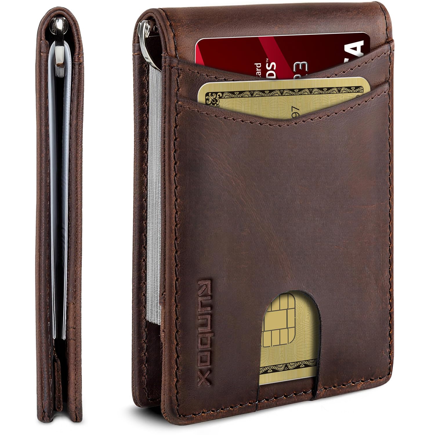 Genuine Leather Wallet for Men 12 Cards Slim Money Clip Mens Wallet Bifold Rfid Blocking with 2 ID Windows Card Holder Wallet with Gift Box, Texas Brown, 4.8 x 3.6 x 0.6 inches, Minimalist-image-43
