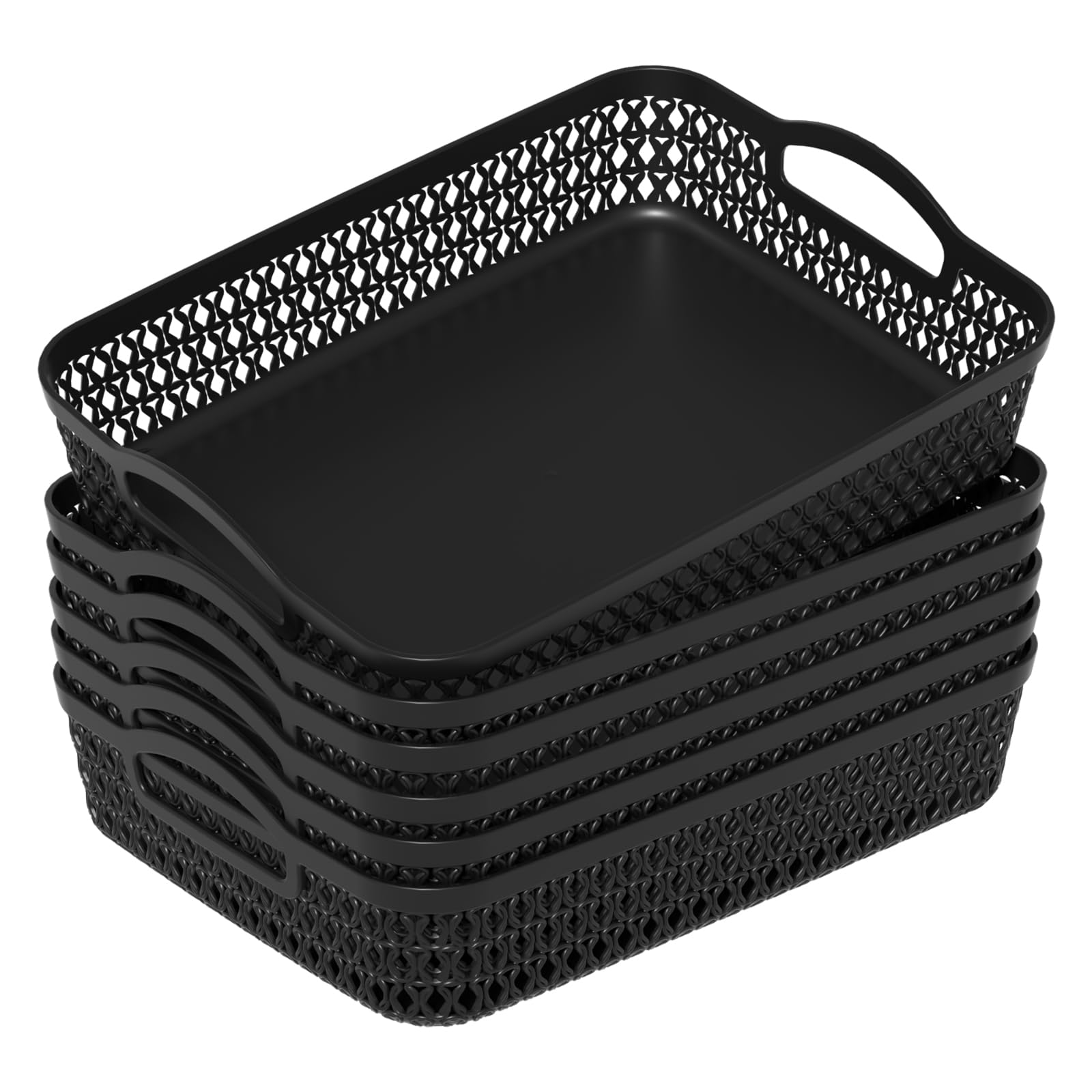 Panier de rangement plastique noir lot de 6 pour étagère basse