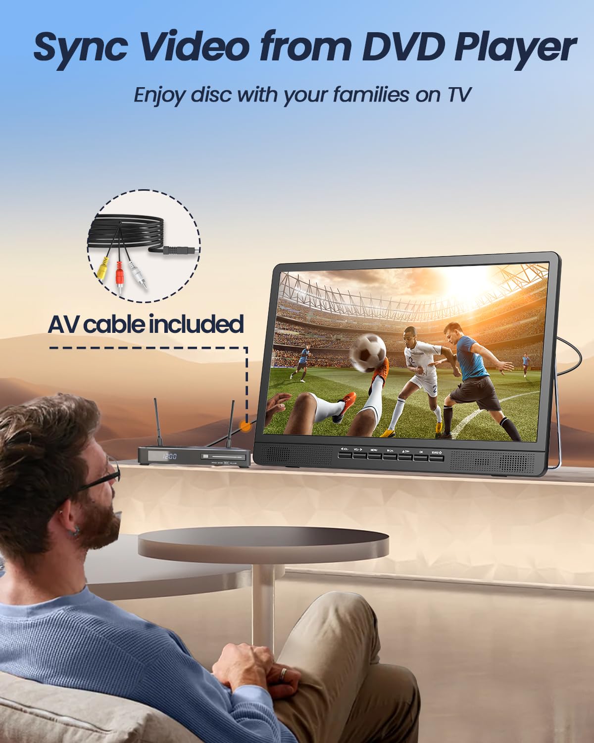 Desobry Téléviseur portable de 14 po avec antenne, petit téléviseur portable avec tuner ATSC, mini écran LCD TV à piles rechargeables 1080p, support TV intégré, entrée HDMI, USB, entrée AV, prend en Desobry Téléviseur portable de 14 po avec antenne, petit téléviseur portable avec tuner ATSC, mini écran LCD TV à piles rechargeables 1080p, support TV intégré, entrée HDMI, USB, entrée AV, prend en