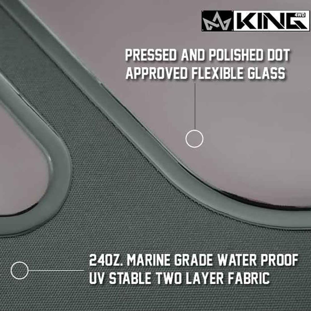 King 4WD Premium Replacement Soft Top with Clear Upper Doors - Black Diamond Top with 31% Tinted Side and Rear Windows - Suitable for Jeep Wrangler TJ 1997-2006
