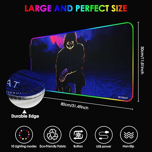Miniatura 3 de Alfombrilla de ratón RGB para juegos, alfombrilla de ratón animada, alfombrilla de ratón grande con superficie impermeable y base antideslizante, 10