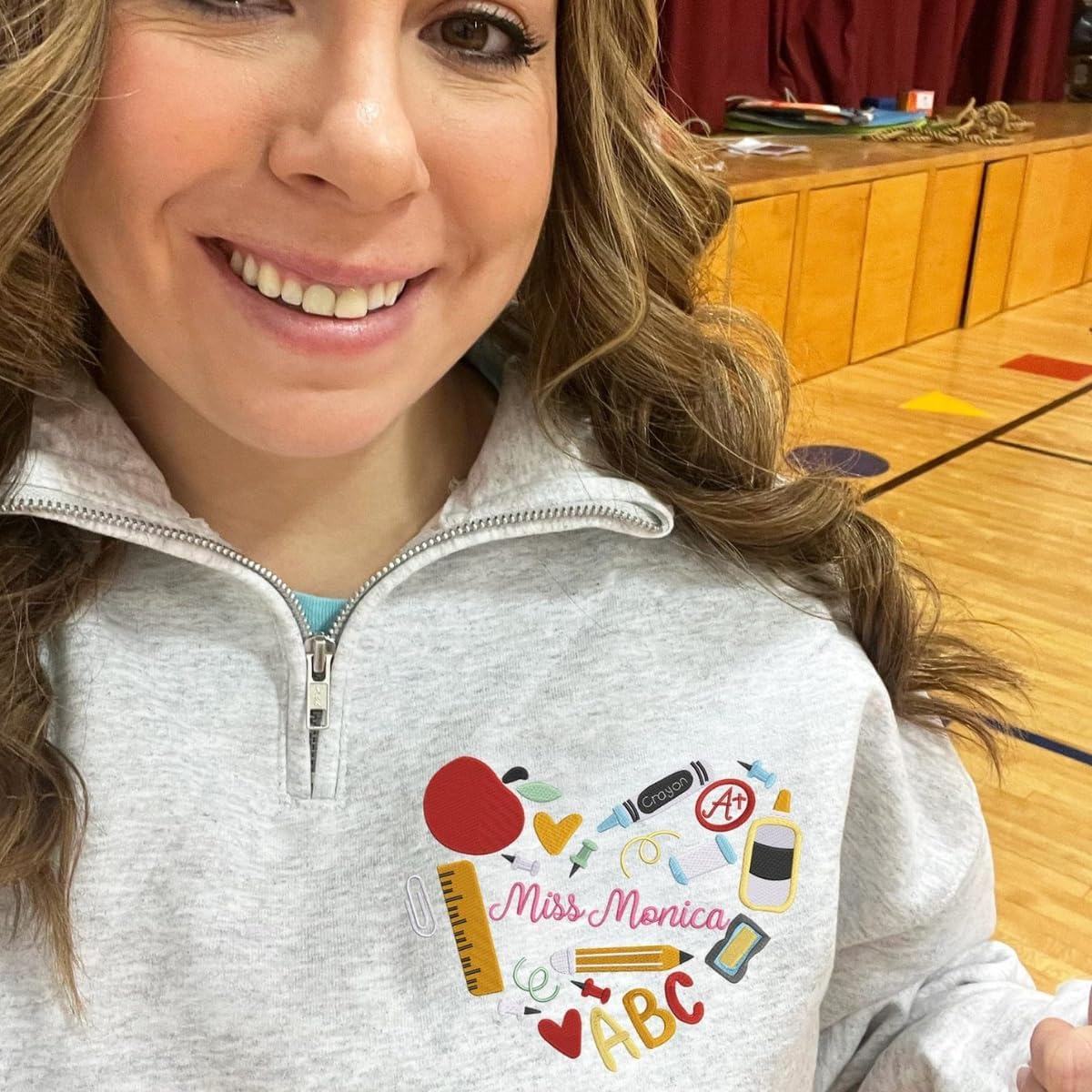 COUPLEHOODIES Custom Teacher Name Embroidered Quarter Zip Sweatshirt – Teacher Gift, Back to School or Teaching Apparel