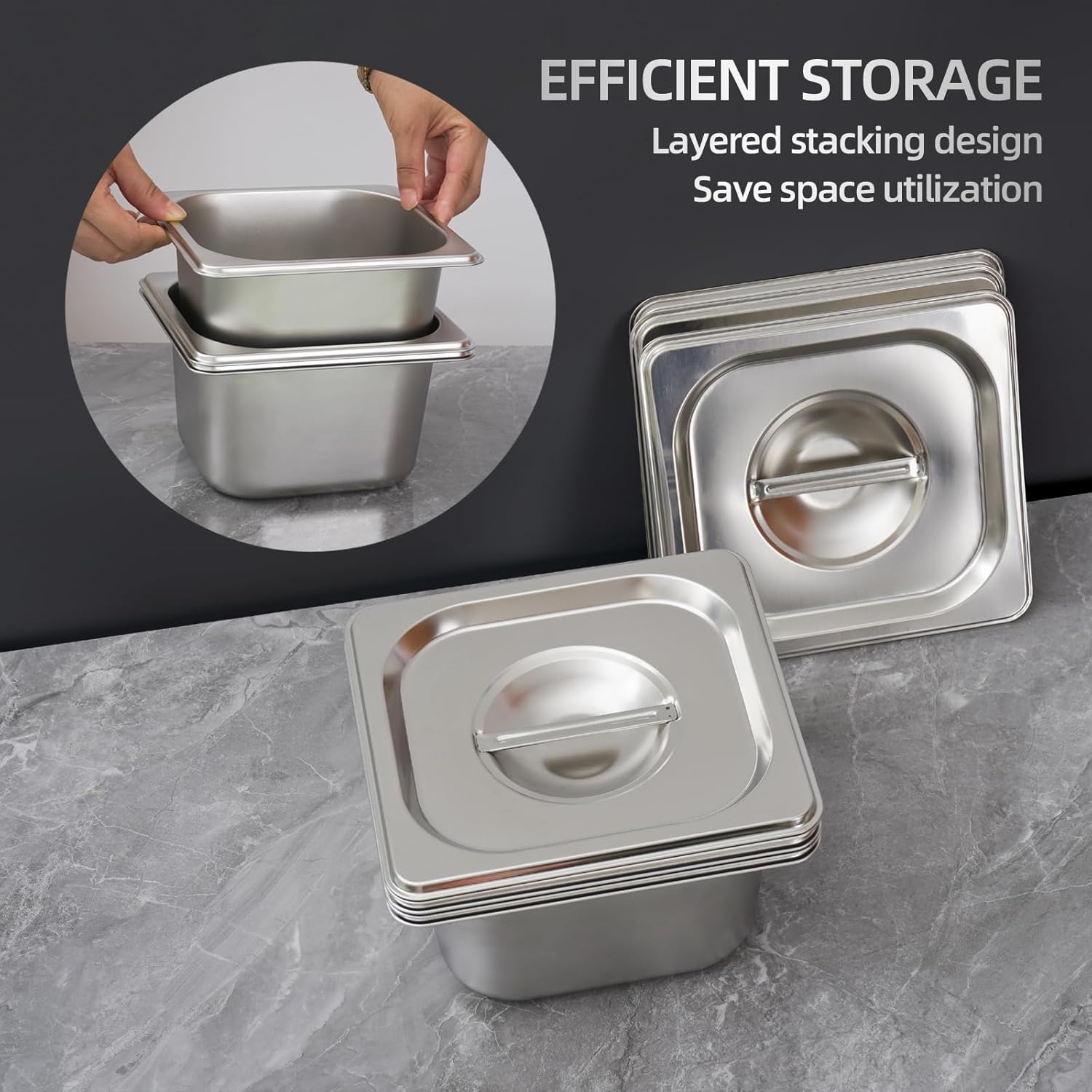 Commercial Stainless Steel Food Containers Deep Hotel Pans with Lids All Purpose Deep Pan with Lid for Catering Baking Buffets Food Storage (Silver, 4 Pcs) - Image 7