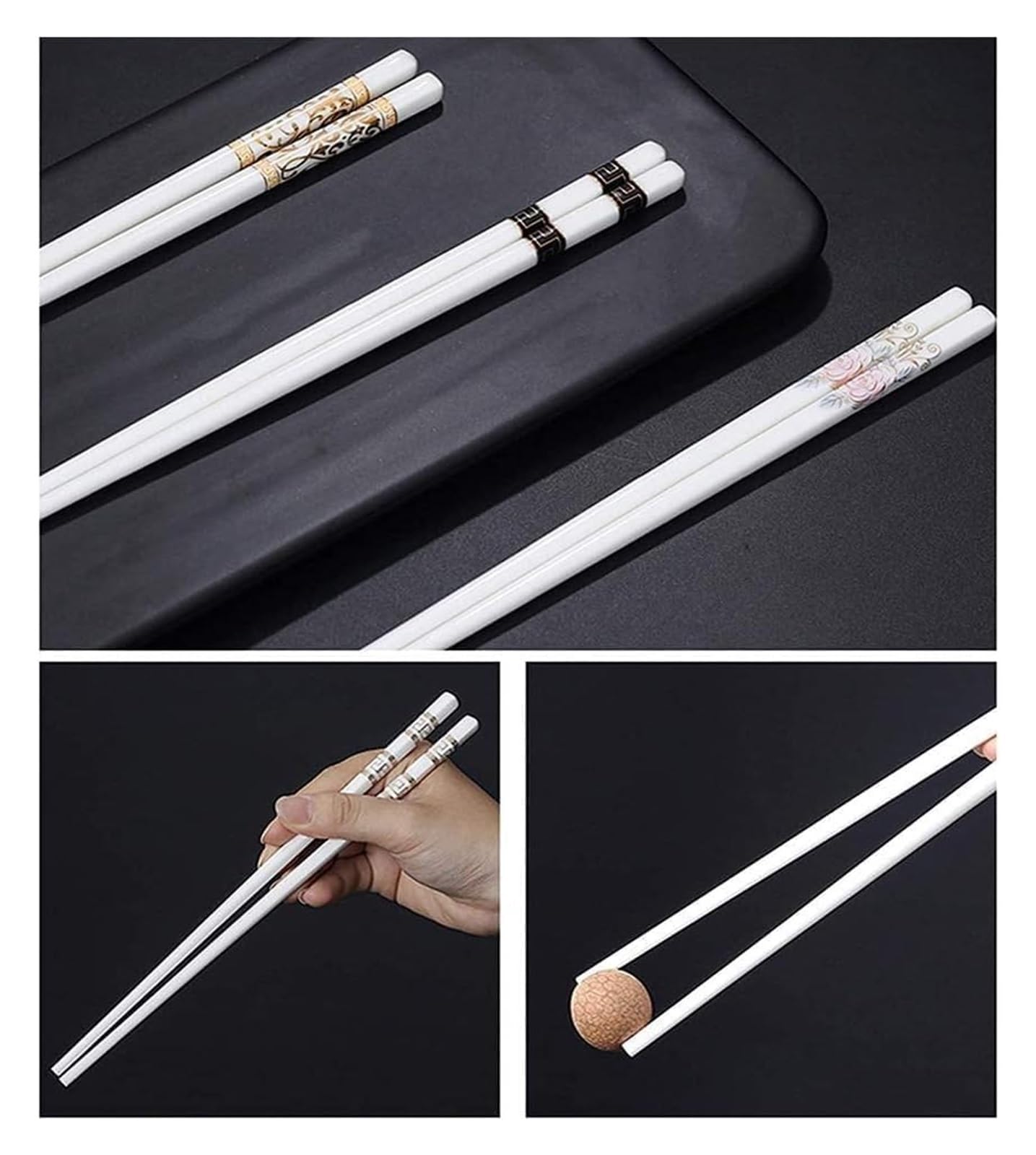 Baguettes en céramique, Chopstickshopstick Set de baguettes, 5 paires réutilisables en céramique, coffret cadeau porcelaine blanche(1)