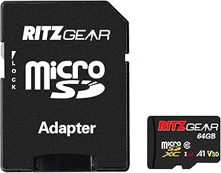 Ritz Gear 64GB Micro SD Card, microSDXC Full HD & 4K UHD, UHS-I, U3, A1, V30, C10 Memory-Card + Adapter for Android Smartphones, Tablets, Nintendo-Switch