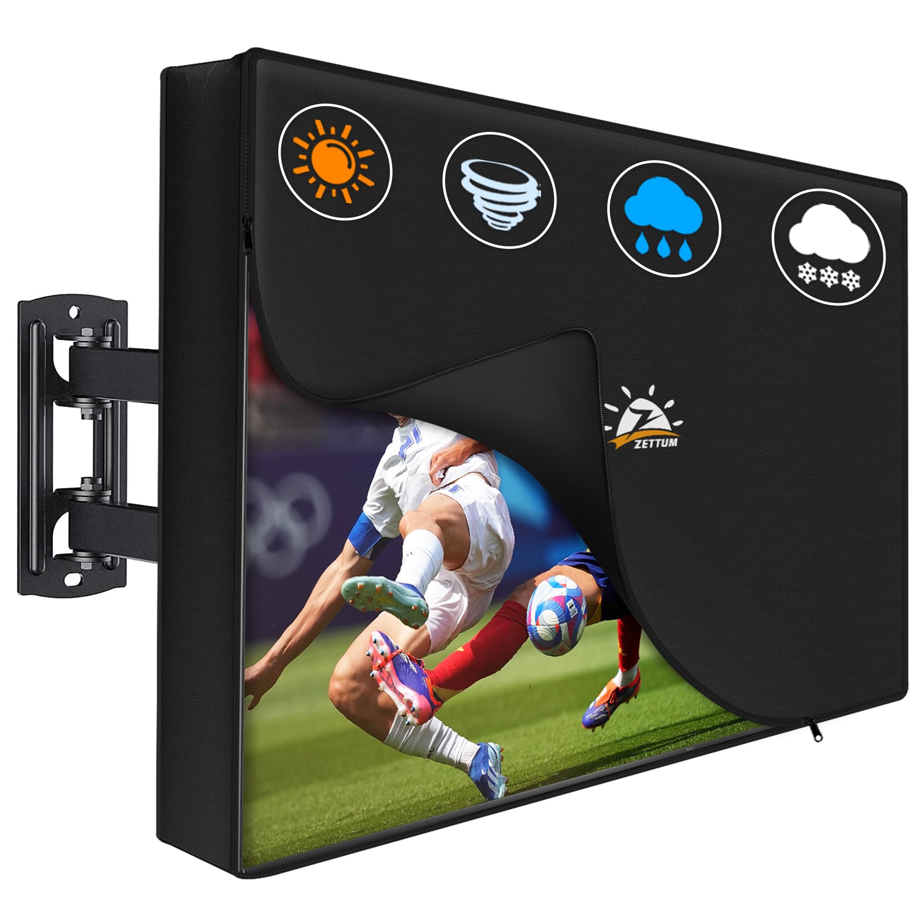 Zettum Aufklappbare TV Abdeckung für 55-58 Zoll Fernseher – Wasserdicht & Heavy Duty Bildschirmschutz Abdeckhaube, 600D PU Oxford mit Reißverschluss und Klappfunktion TV Cover Outdoor