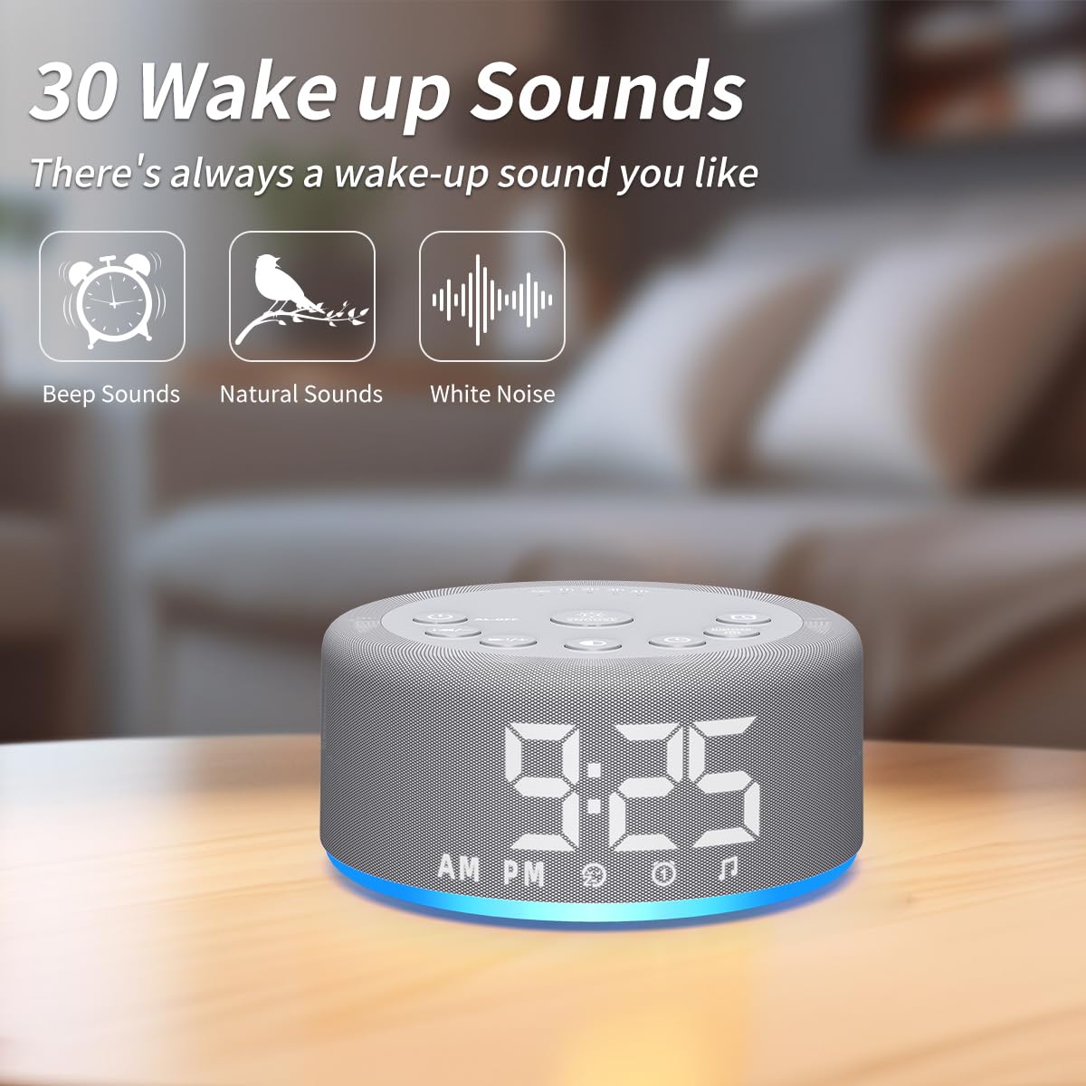 Sound Machine Wecker Nachtlicht weißes Rauschen Maschine mit 27 Schlafgeräuschen für Baby Kinder Erwachsene 32 Stufen Lautstärke Auto Off Timer Digital Uhr für Schlafzimmer Baby Kinderzimmer (Grau)