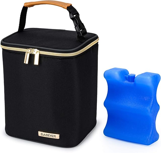 BABEYER Breastmilk Cooler Bag, Insulated Baby Bottle Bag with Ice Pack for 4 Bottles up to 120ml- 270ml, Perfect for Daycare Travel Nursing Mom,Black