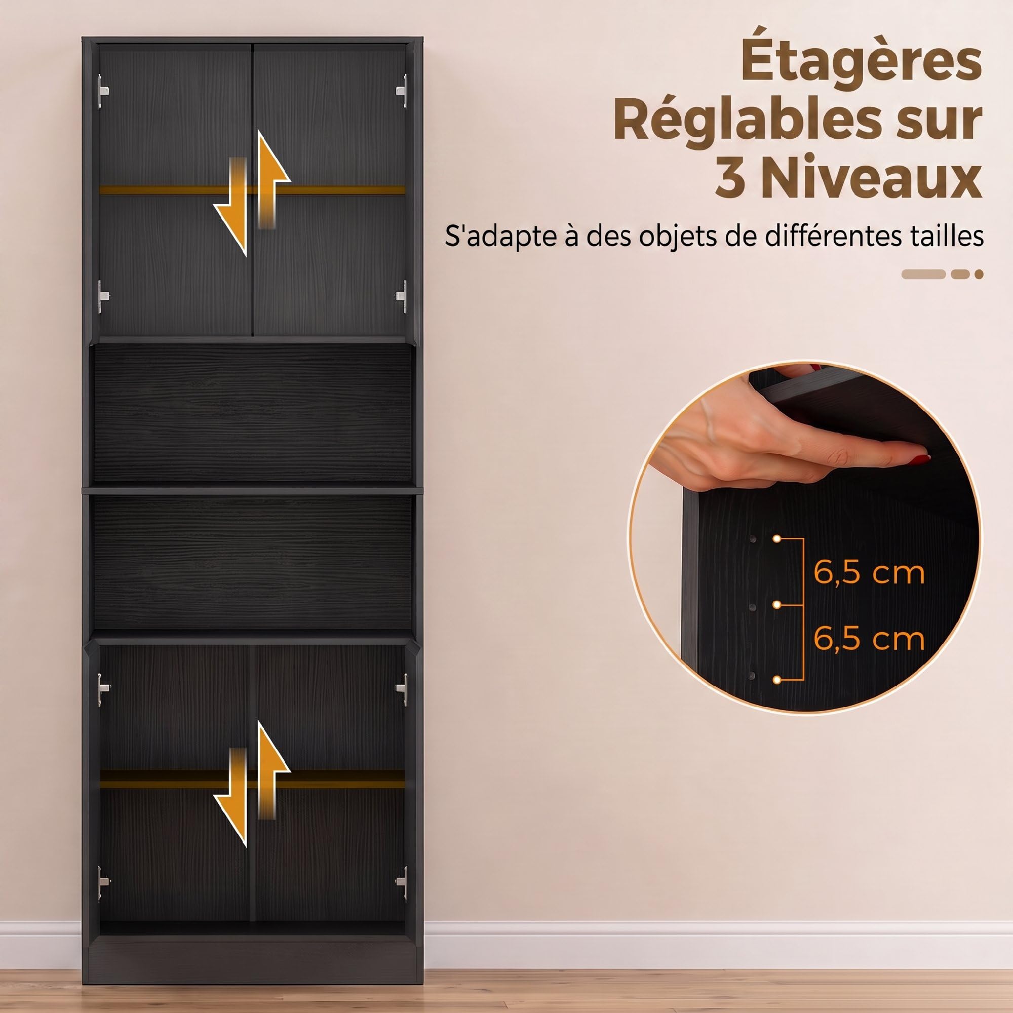 HOMCOM Buffet Haut Cuisine Armoire de Cuisine 4 Portes 60x30x170cm Noir