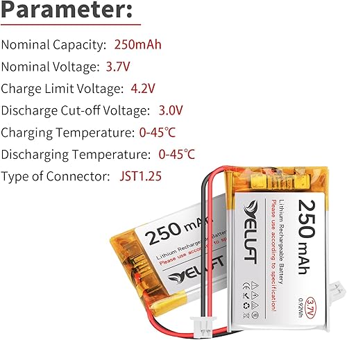 Miniatura 3 de 2pcs 3.7V 250mAh batería de polímero de litio 1S 1C 402030 baterías recargables con placa protectora y enchufe JST1.25 para dispositivo electrónico