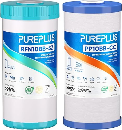 Miniatura 18 de PUREPLUS Combo de filtro de agua para toda la casa de 5 micrones, de 4.5 x 10 pulgadas, con sedimentos y filtro de bloque de carbón activado,