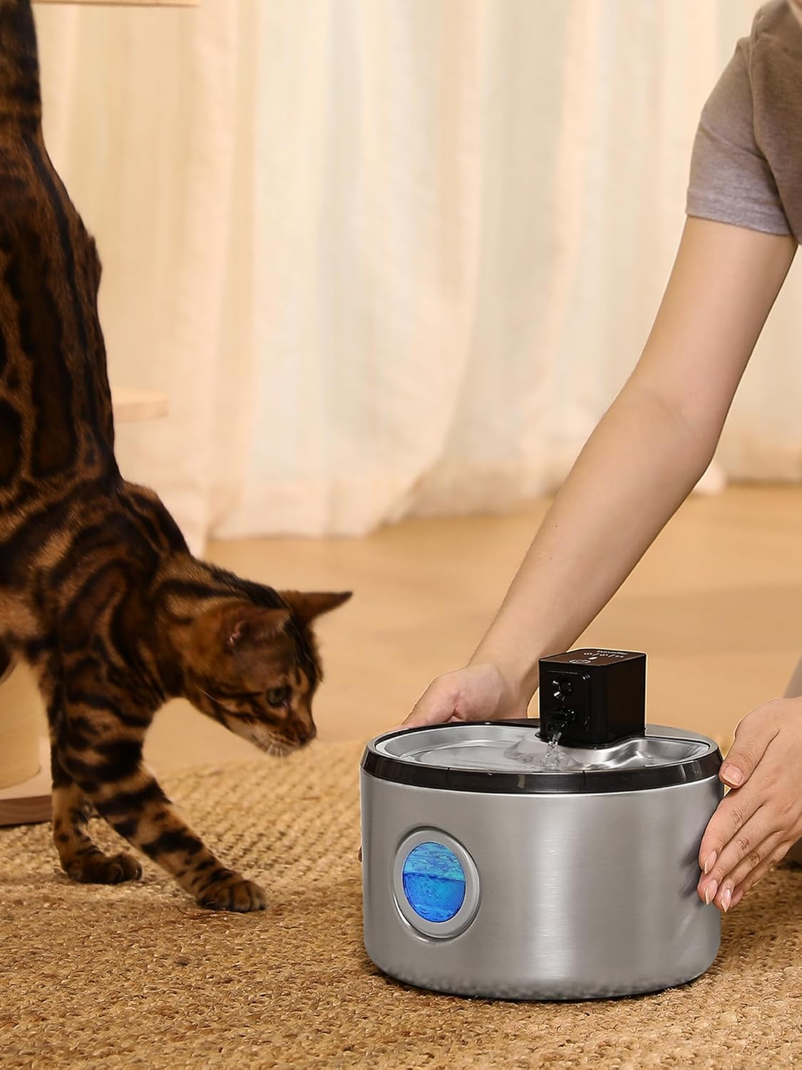 FUKUMARU Wireless Cat Water Fountain Stainless Steel, 152oz/4.5L Battery Operated Dog Water Dispenser, Cordless Automatic Pet Fountain with 3 Modes and Motion Sensor, Ultra Quiet & Easy to Clean