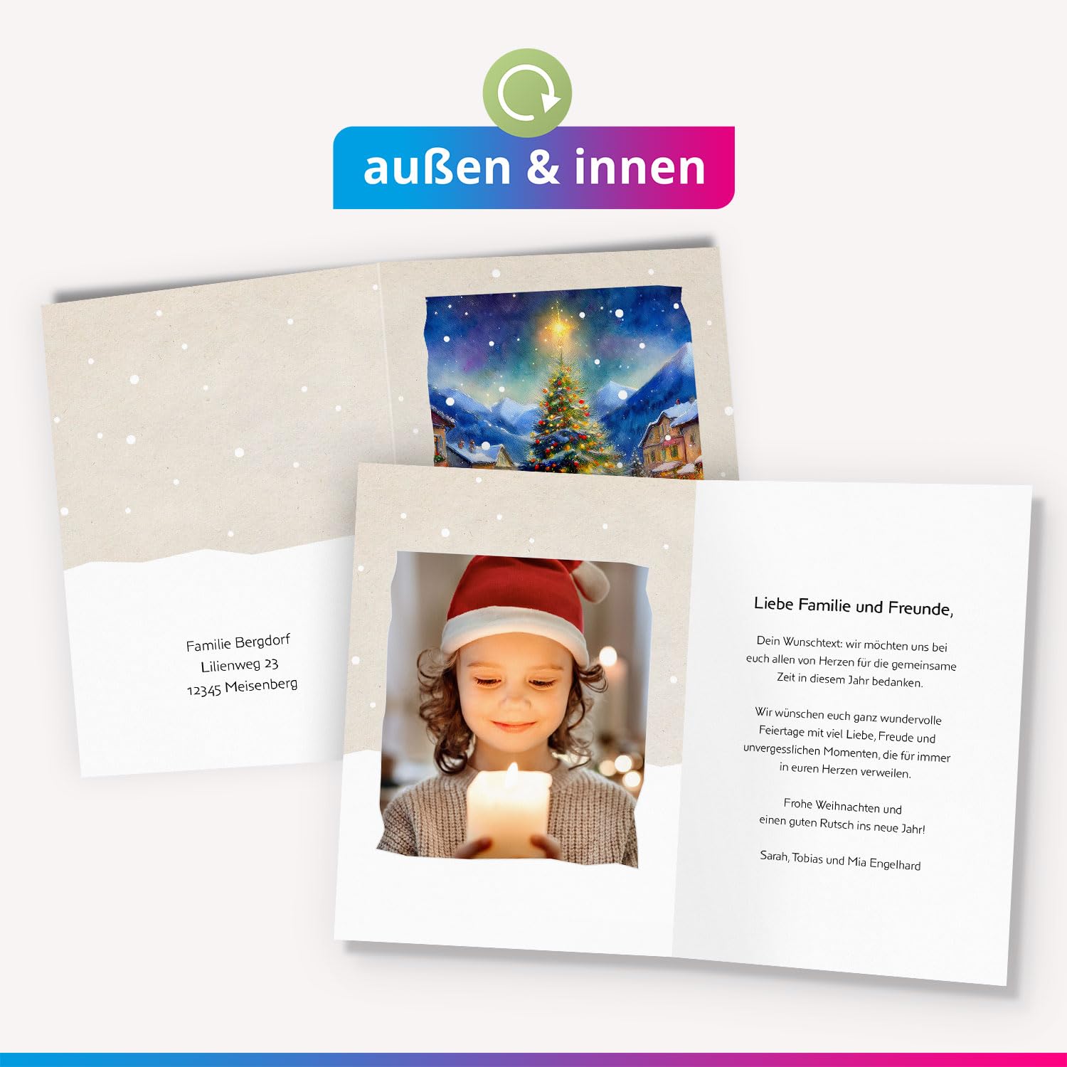 50 Weihnachtskarten personalisiert mit eigenem Text & Foto – Premium Grußkarten Set mit Umschlag - Weihnachten individuell gestalten | Klappkarten A6 | personalisierte Premium Weihnachtskarten