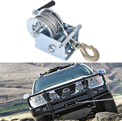 Miniatura 2 de mitoharet Cabrestante de manivela de 600 libras con cable de acero resistente de freno, cabrestante de trinquete de dos vías operado manualmente