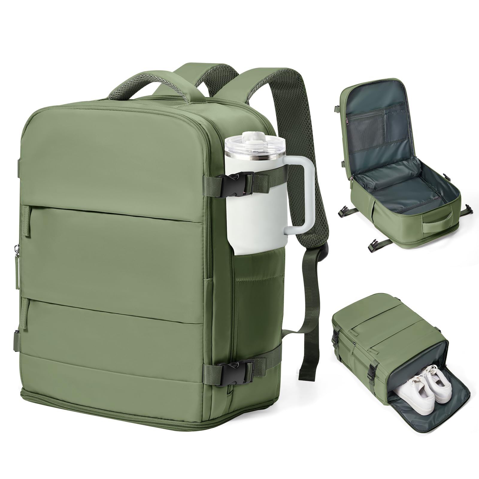 coowoz Travel Backpack Carry On for Women Man Gym Backpack with Laptop Compartment Mochila de Viaje Teacher Personal Item Backpacks Rucksack Airplane Accessories Must Haves,Gray Green Small