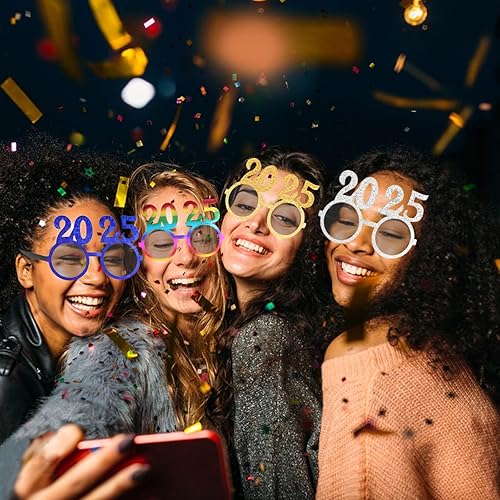 Miniatura 2 de FYYZY Paquete de 8 lentes de Feliz Año Nuevo, decoración de gafas de Navidad, accesorios para cabina de fotos, suministros de fiesta de Año Nuevo