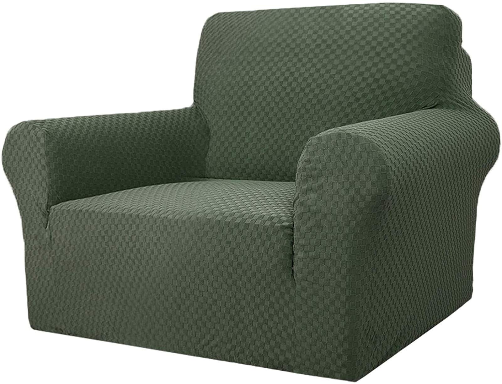 Sofabezug aus Stretch-Jacquard, super Stretch, rutschfest, Stuhlbezug mit Armlehnen, Hundefreundlich, 1 Stück, elastischer Sofa-Schonbezug (1-Sitzer, Armeegrün)