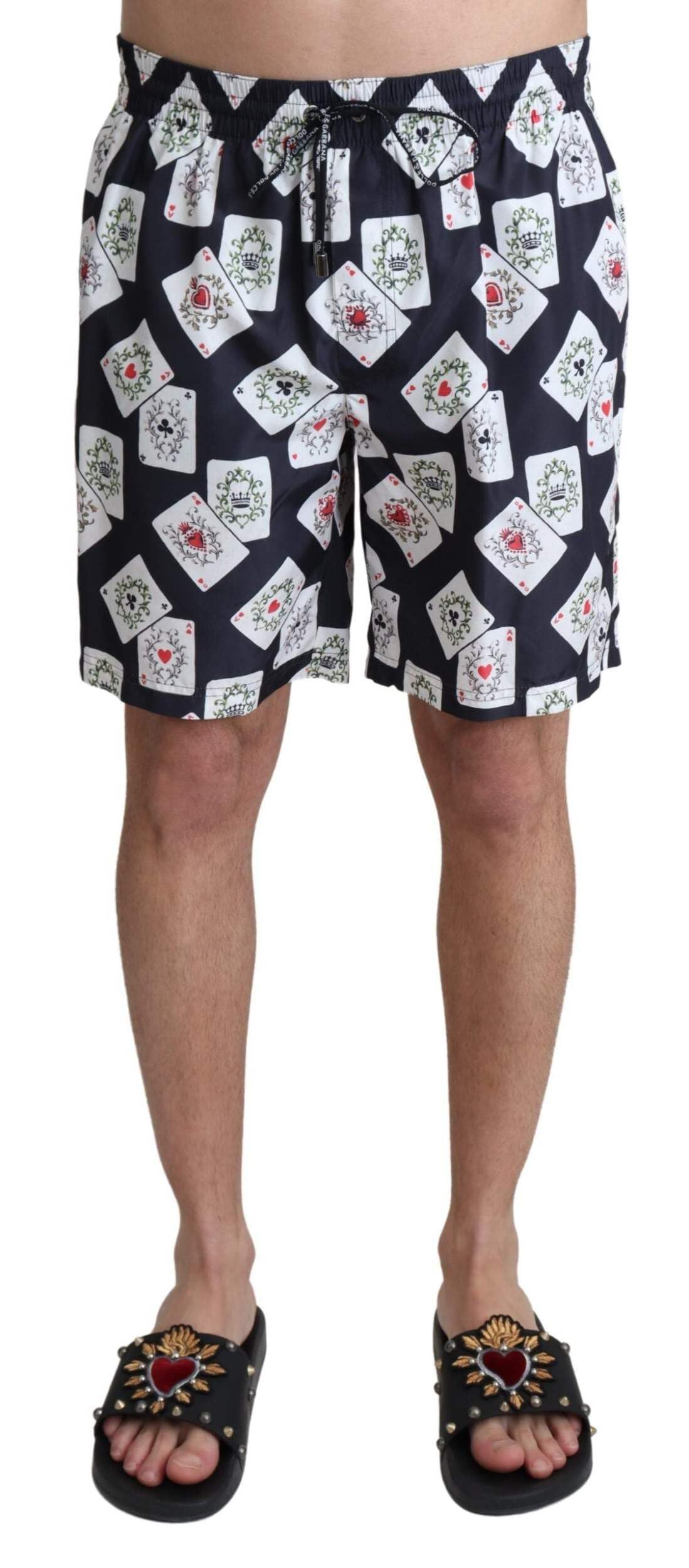 Dolce & Gabbana Czarna karta Deck Print Stroje Kąpielowe Stroje Kąpielowe