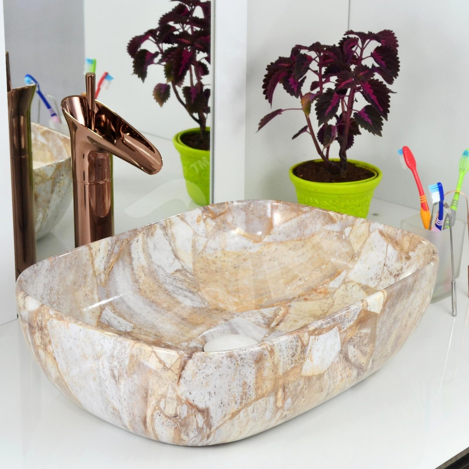 Reyal Marble Ceramic Tabletop Wash basin | Countertop Vessel Sink | Wash Basin over counter For Bathroom Hotel Home (18 x 13 x 5.5 Inch) Marble Basins (Stone Marble Light Glossy) (B0C2N6P9JF) Amazon Price History, Amazon Price Tracker