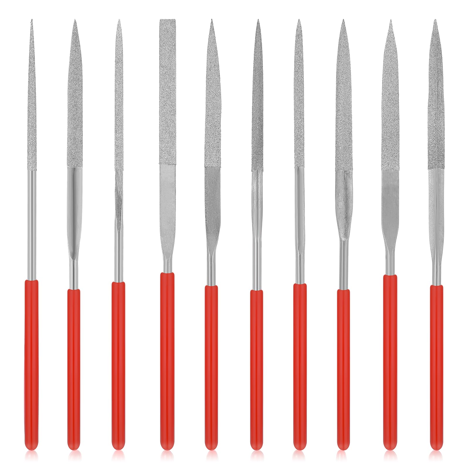 10 Pcs Diamond Needle File Set, Mini Modelling Files Round Triangular Square Flat Shape Precision Diamond Files Tools Mini Metal File for Jewelers Glass Wood Carving Craft (4 x 140mm)