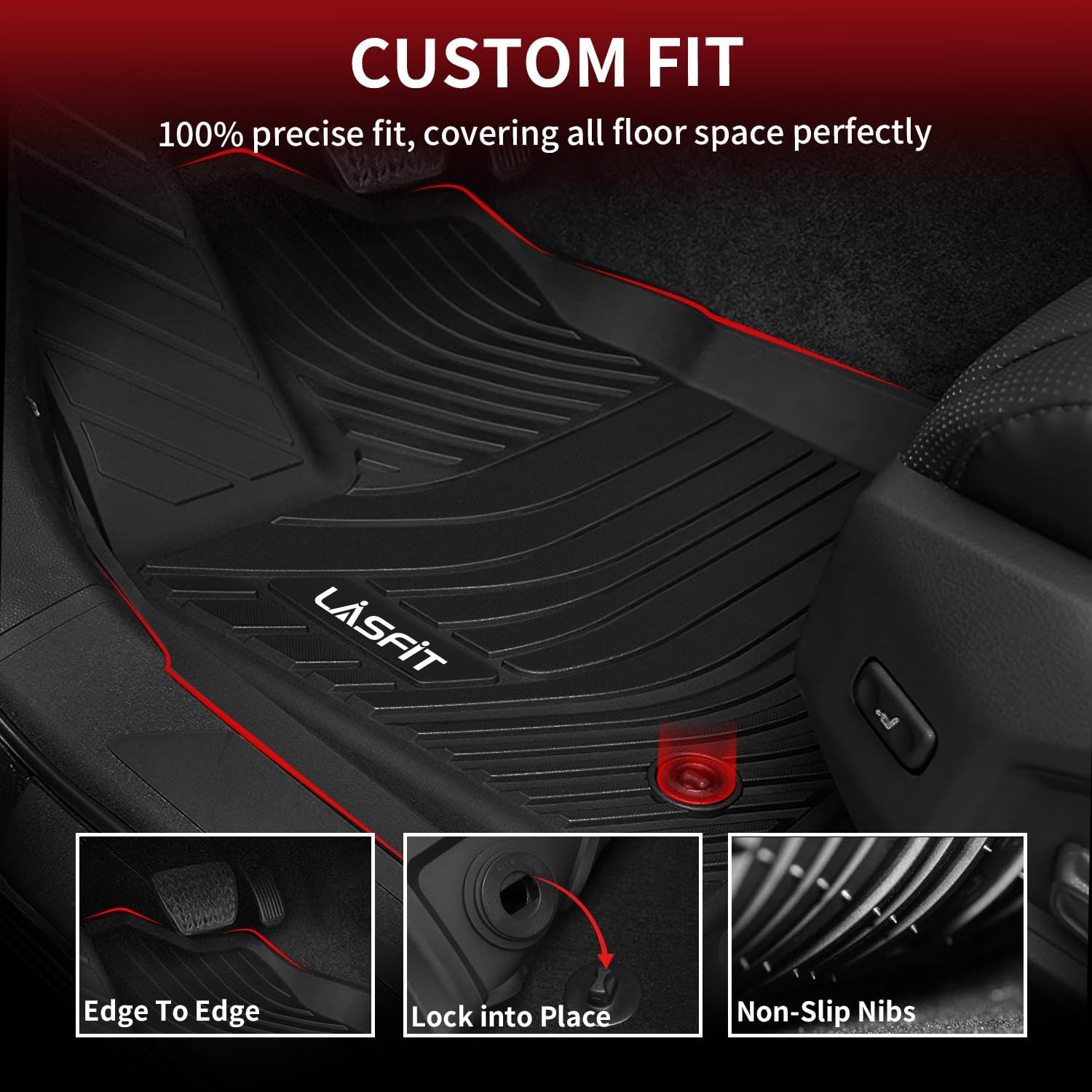 LASFIT 3D Custom Fit Floor Mats for Toyota Corolla 2020–2026 Sedan, All-Weather, Reinforced TPE,Anti-Slip Car Floor Mats 1st & 2nd Row, 3pcs, Black - Image 2