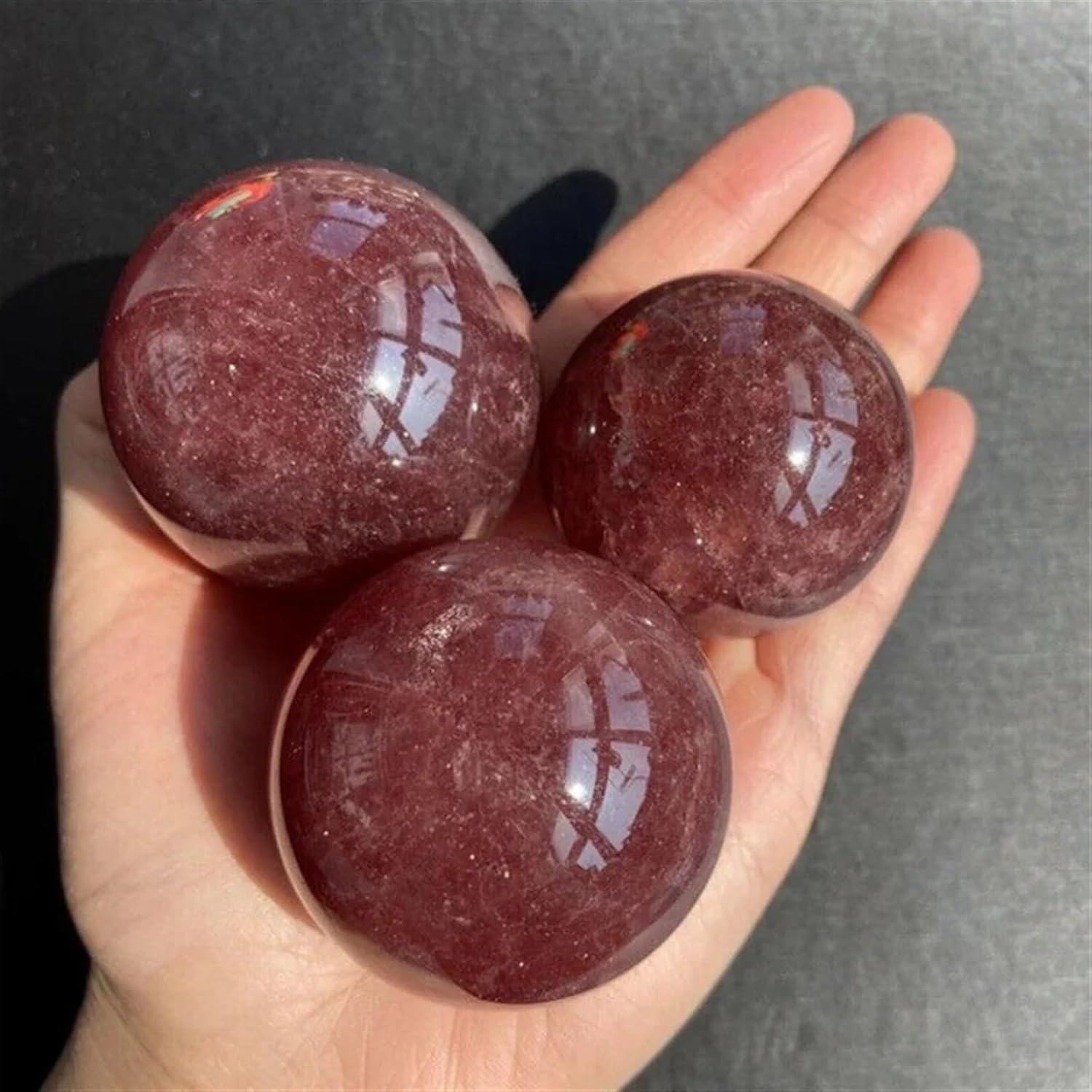 Strawberry Quartz Crystal Ball Home Decoration Stone Cutting Polishing Ball Ornaments (Size : 1.3-1.5kg)
