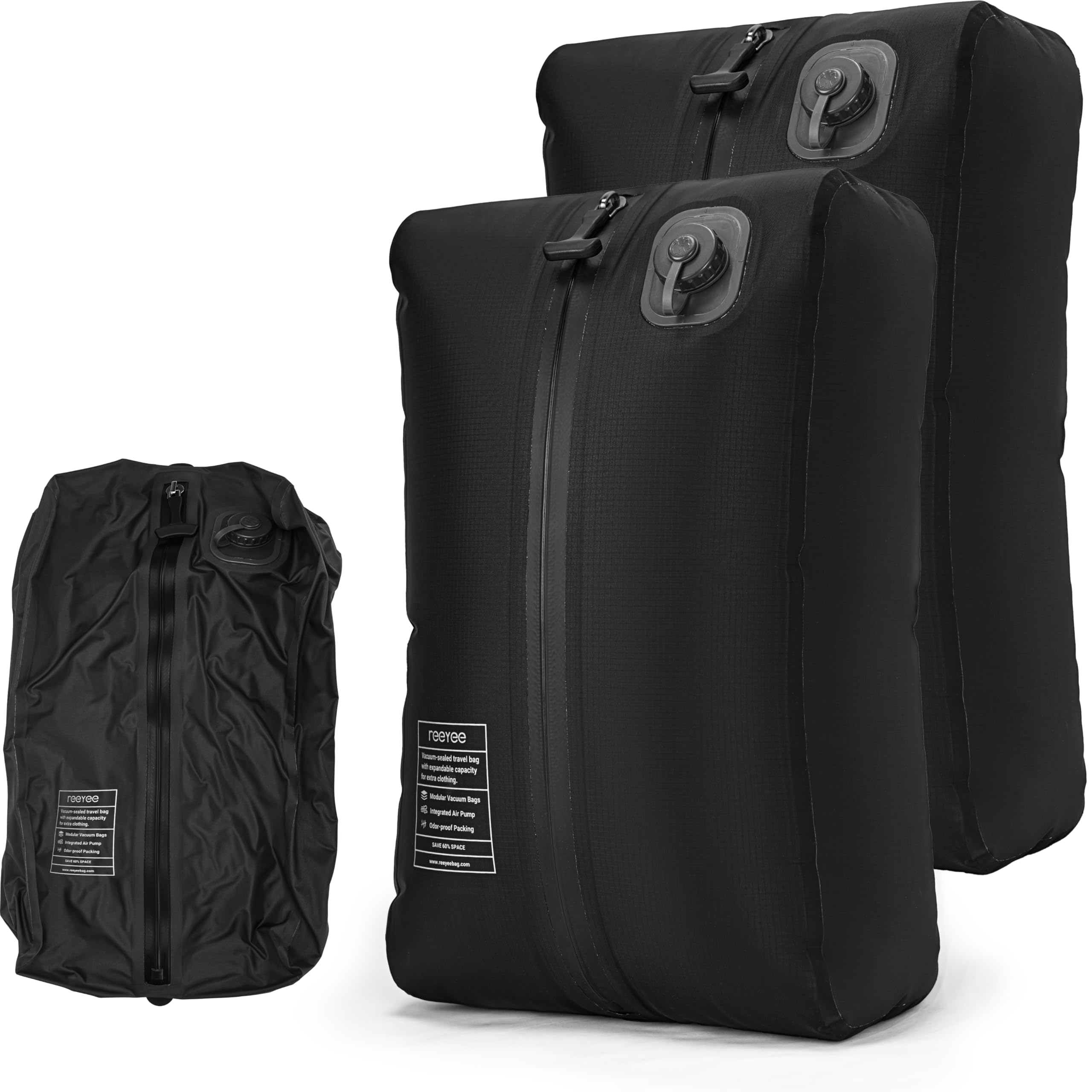 Reeyee Electric Vacuum Compression Bag, 20L Portable Travel Packing Cube with Built-in Pump, Type-C Rechargeable, Waterproof TPU, Saves 60% Space (2,