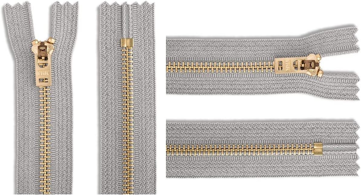 #5 Brass Jeans/Pants Light Grey Medium Weight YKK Zippers - Color: Rail Grey #119 - Choose Your Length - Made in The United States (1 Zipper Per Pack) (4" Inches)