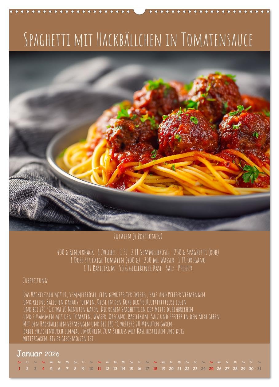 REZEPTE - Kochen in der Heißluftfritteuse (Wandkalender 2026 DIN A2 hoch), CALVENDO Monatskalender: Kalender mit Heißluftfritteuse-Rezepten: Schnell ... ein kleines Kochbuch. (CALVENDO Lifestyle)