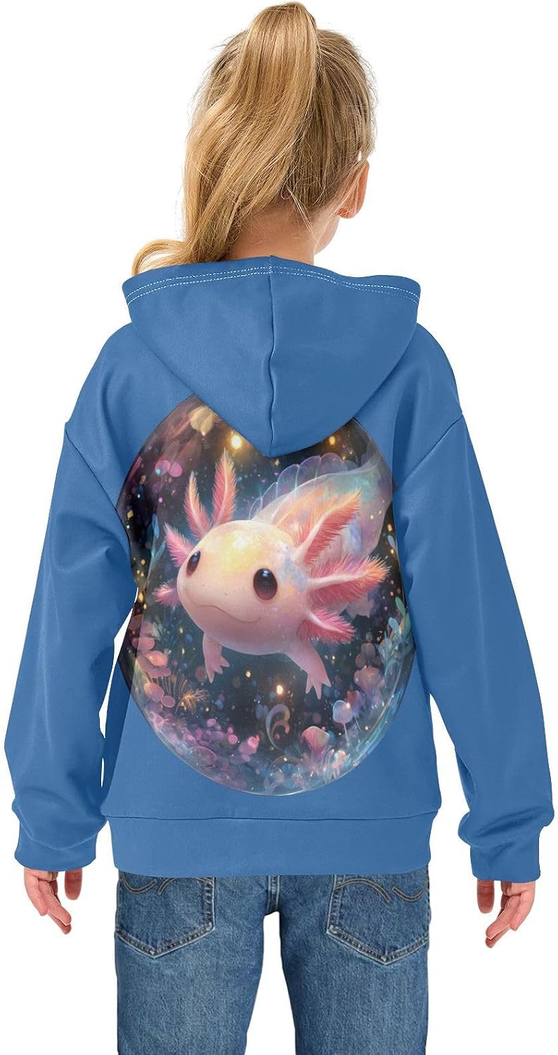 ALAZA cute Axolotl Salamander Hoodies Sweatshirt for Boys Girls Kids Hooded Pullover Top