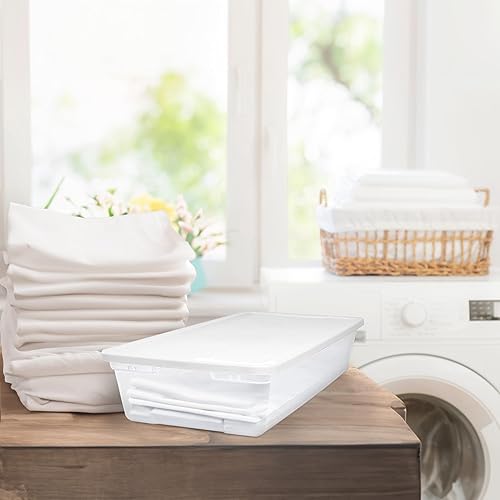 Vista 99 de Homz - Contenedores de plástico para almacenamiento, con tapas blancas, 6 cuartos de galón, transparentes, apilables Tapa azul,Tapa gris,Tapa blanca