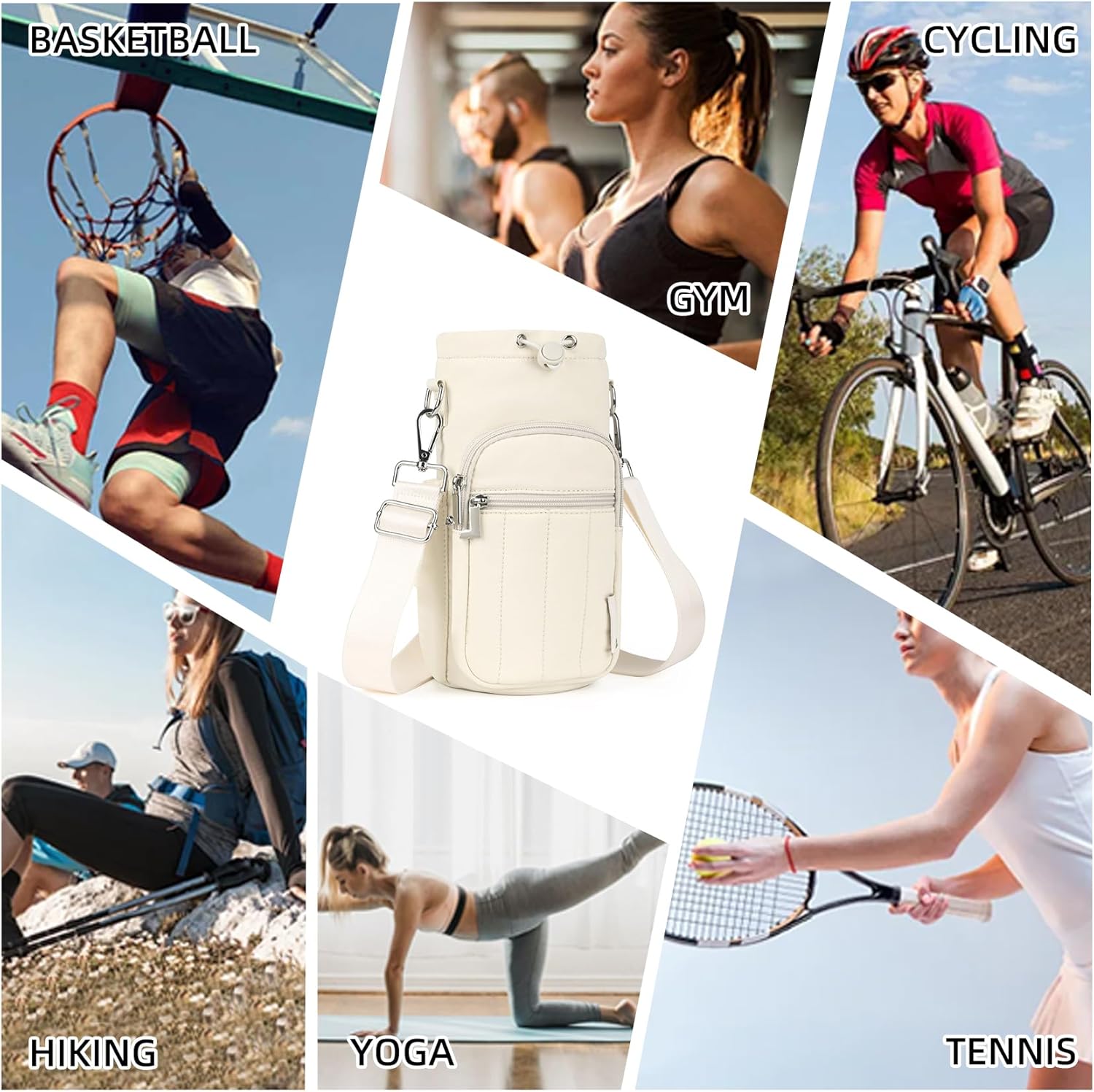Rueesh Water Bottle Holder Bag with Adjustable Strap, Insulated Bottle Carrier Bag RFID Crossbody Sling Bag for Gym Walking