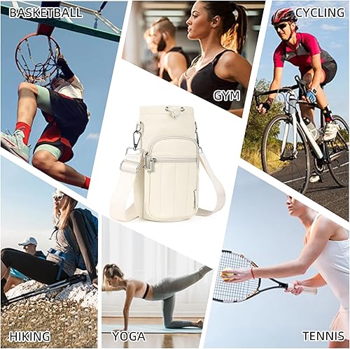 Miniatura 7 de Rueesh Bolsa para botella de agua con correa ajustable, bolsa de transporte de botellas con aislamiento RFID, bolsa cruzada para caminar en el