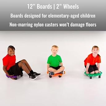Cosom Scooter Board Set, 16 Inch Children's Sit & Scoot Board With 2 Inch Non-Marring Nylon Casters & Safety Guards for Physical Education Class, Sliding Boards with Safety Handles, 6 Colors