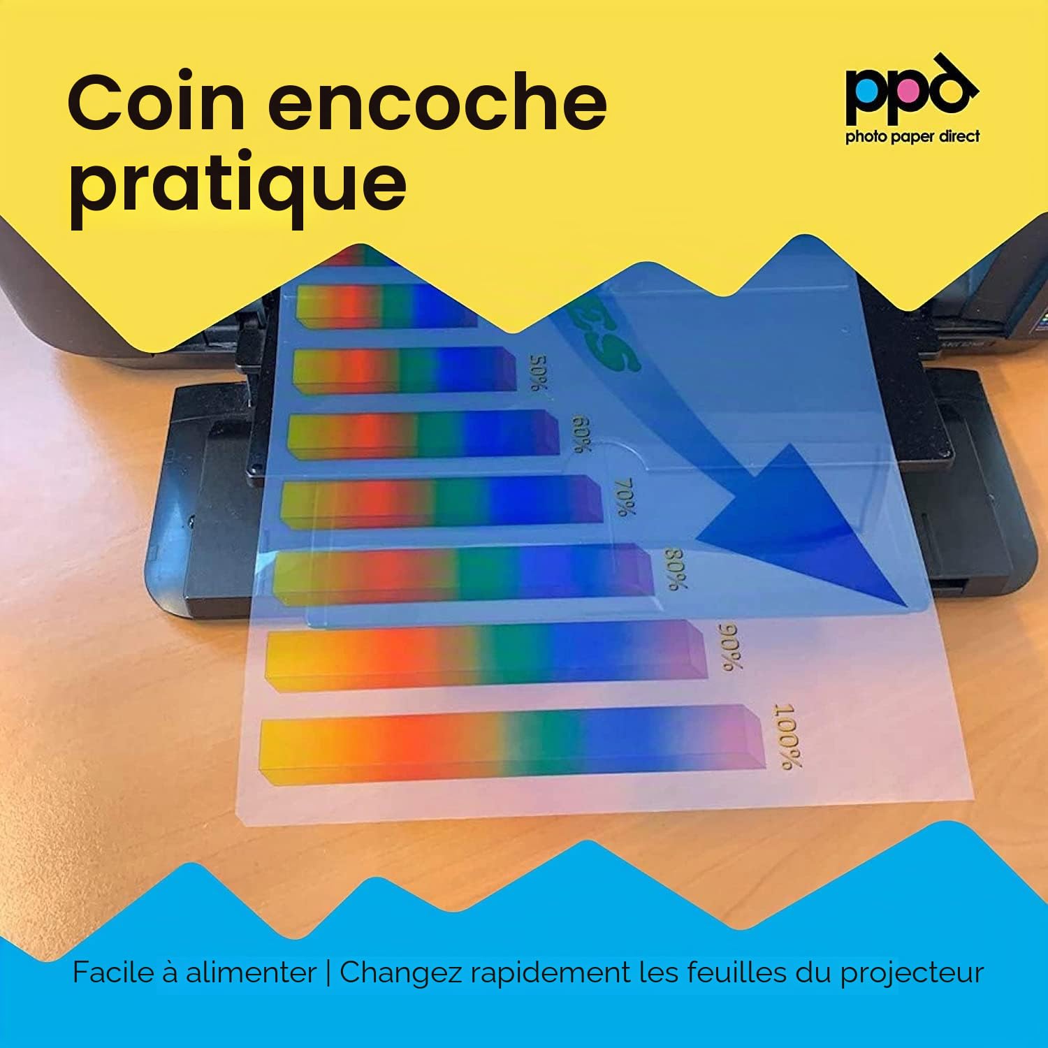 PPD A4 X 50 Films Transparents pour Rétroprojecteur, Impression Jet d'Encre, 10 Feuilles OHP Premium, Noirs Profonds, PPD-34-50