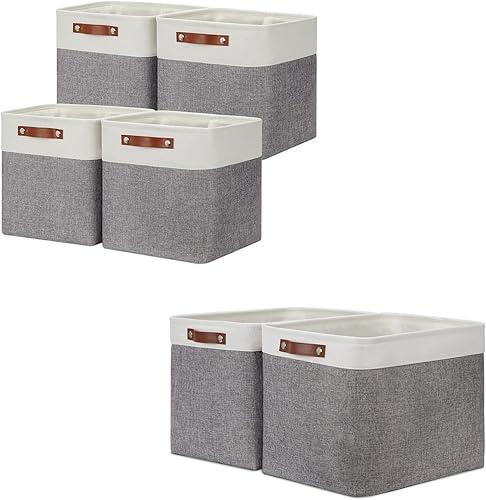 DULLEMELO Paquete de 4 cestas plegables de 12 x 12 x 12 pulgadas + 2 cestas grandes de 16 x 12 x 12 pulgadas (blanco y gris)