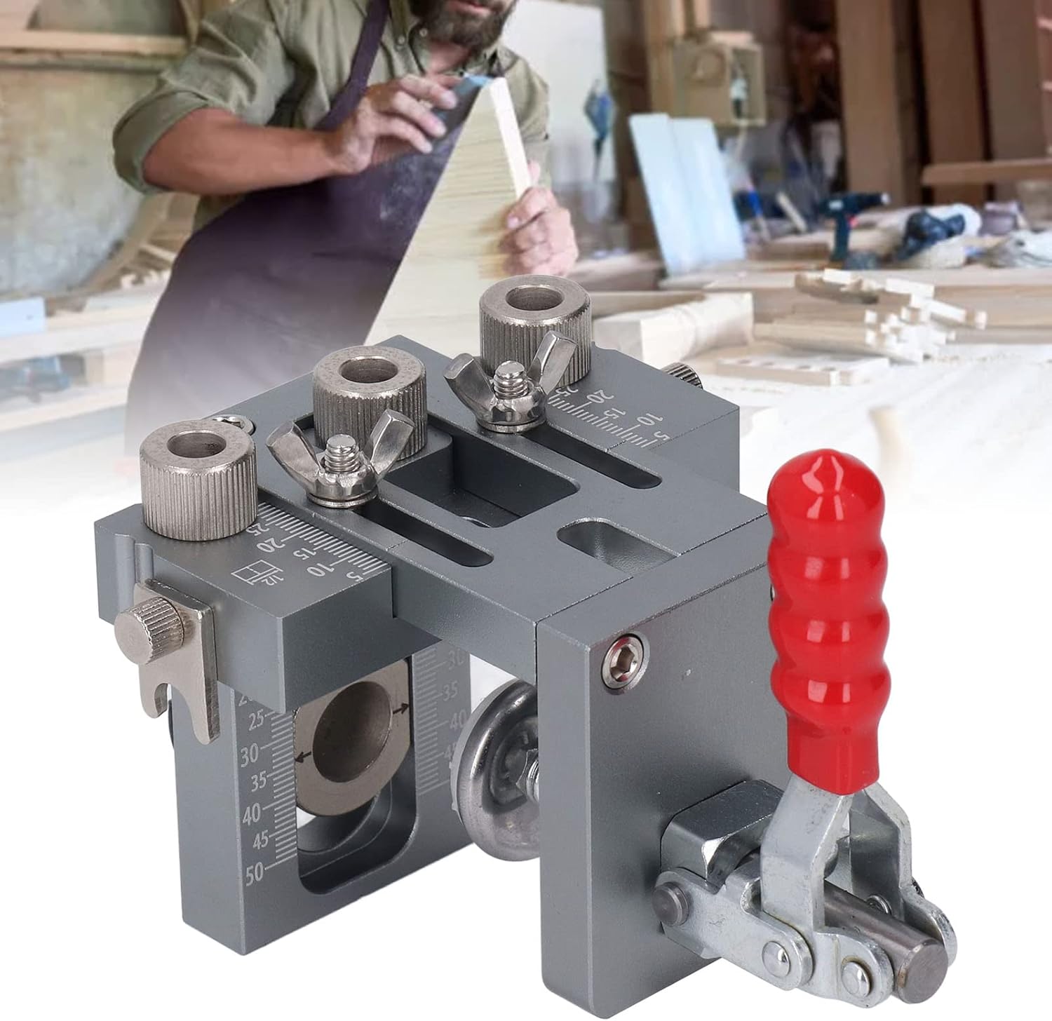 3 in 1 Woodworking Drilling Locator,Pocket Hole Jig Tool Kit Woodworking Drilling Locator Tool Kit Locator Quick Clamping Limiting Adjustable Puncher Tool Set