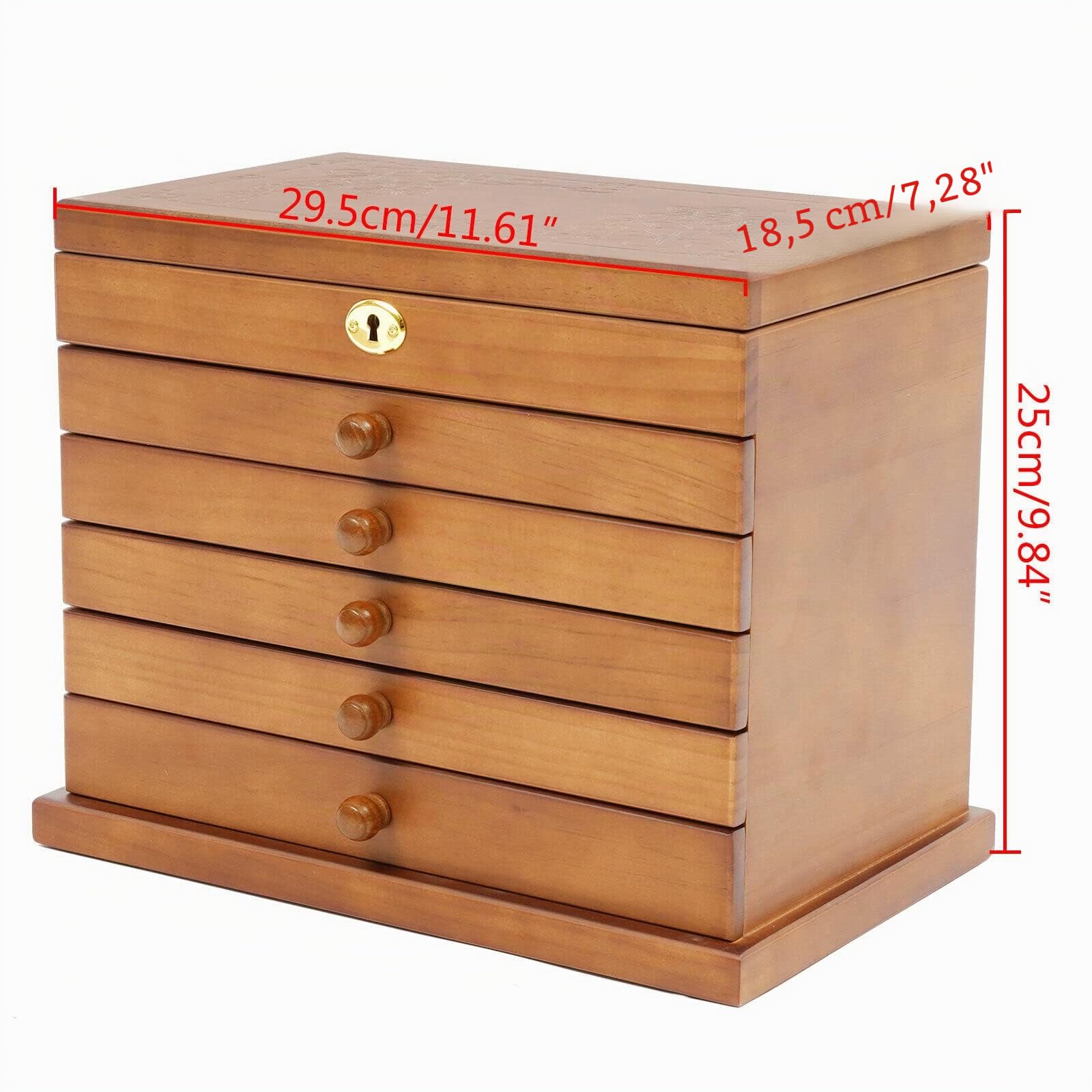 Joyero de 6 capas, caja de almacenamiento para joyas, caja de madera con espejo, cerradura de teclas, caja de almacenamiento para colgantes, pulseras, collares, anillos