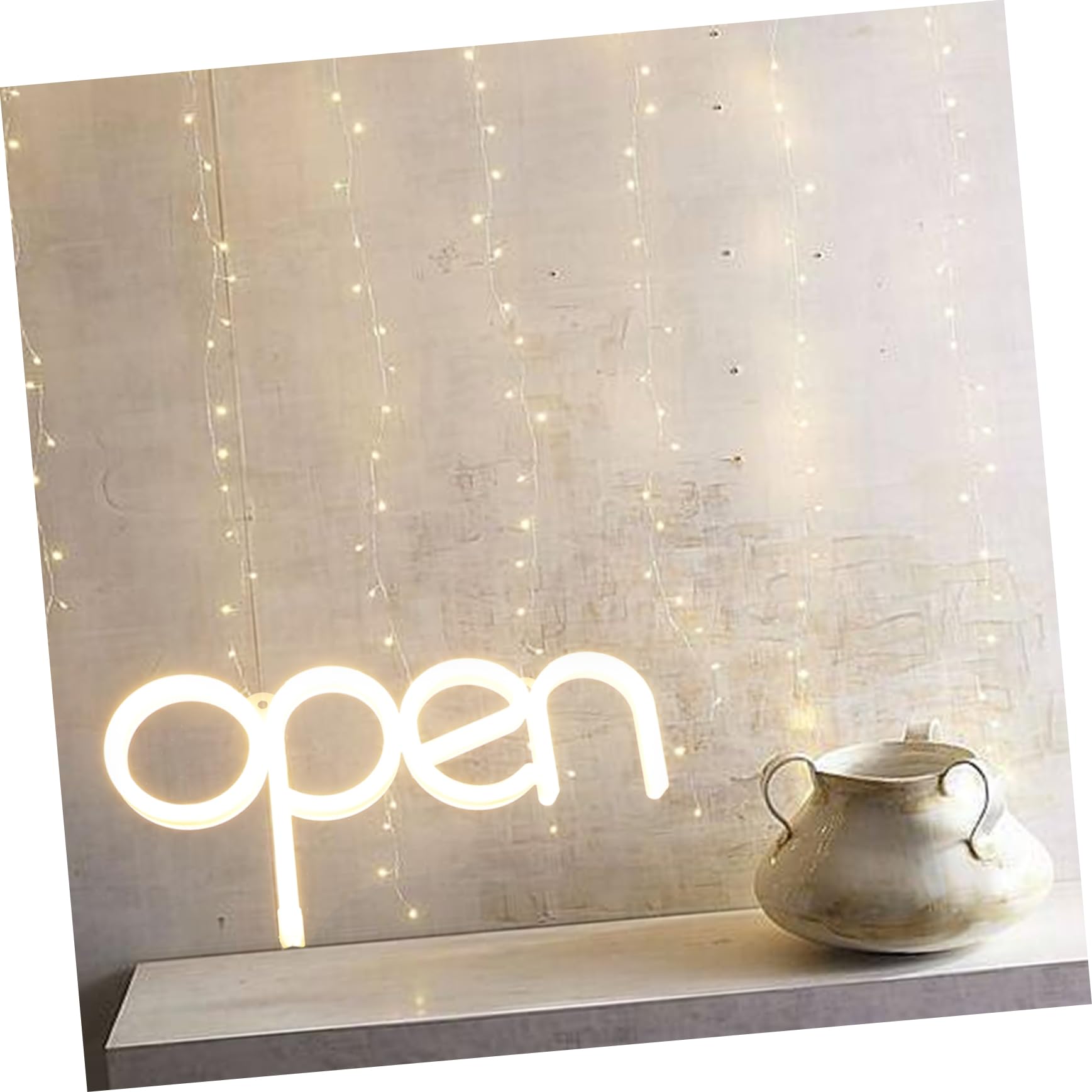 Alipis Insegna LED Neon Open Bianca in Pvc, Decorazione Luminosa