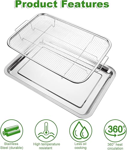 Miniatura 5 de APACALI Cesta grande para freidora de aire para horno de 15.7 x 11.8 pulgadas, bandeja para freidora de aire de acero inoxidable y bandeja para