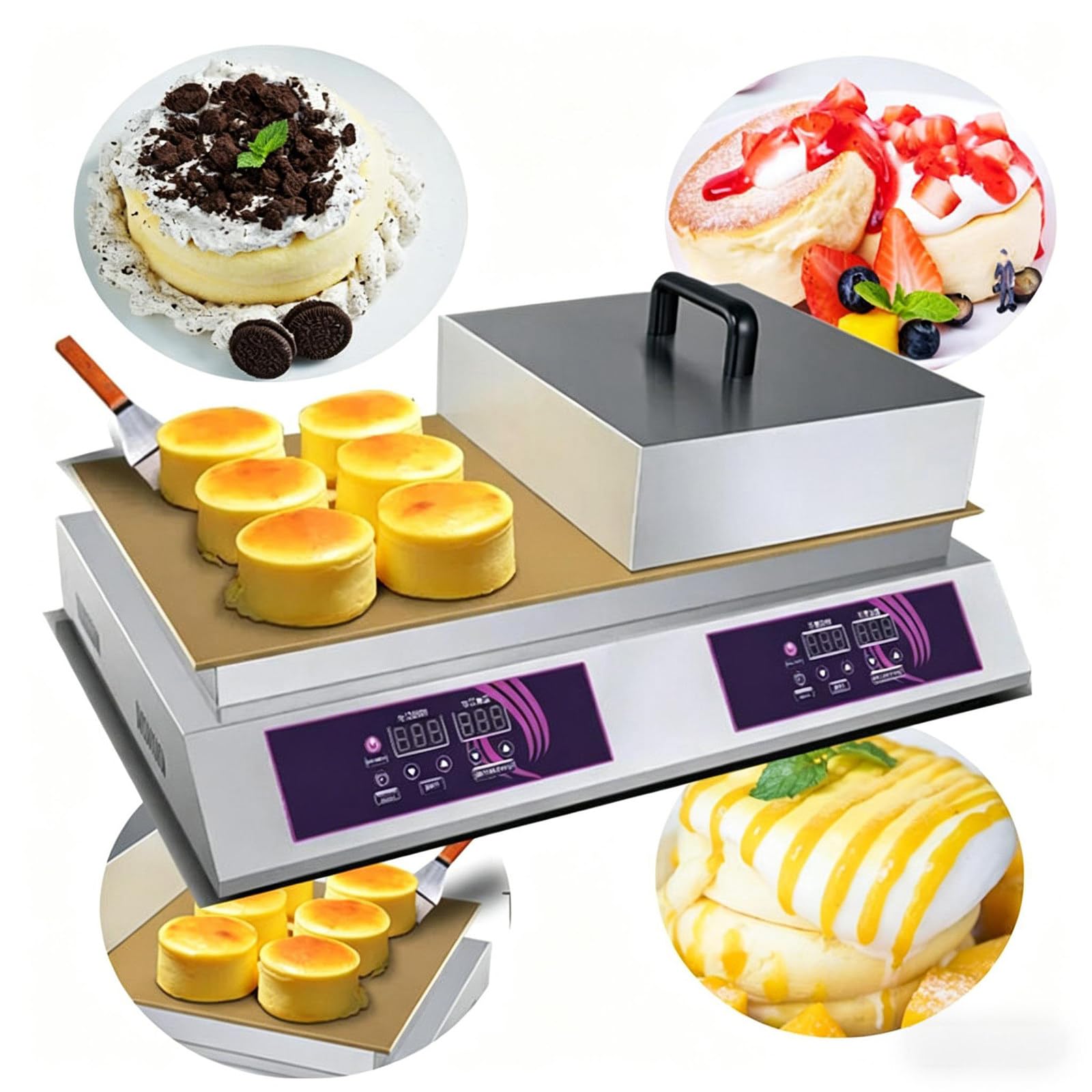 HuanSebesity Electric Souffle Pancake Maker,Single Head Countertop Pancake Baker,1300w/2600w High Power,Temperature Control,Heavy Duty Machine for Home Kitchen Dessert Shop Use Doublehead
