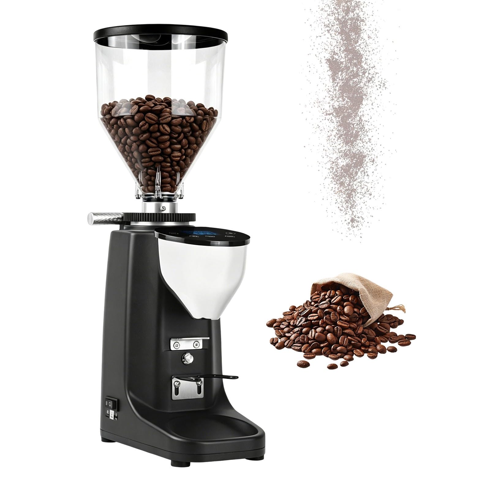 Cichy Młynek Do Kawy Elektryczny Z Płaskimi żarnami 60 Mm, Młynek Do Espresso Z Precyzyjną Regulacją I Automatycznym Dozowaniem(Black)