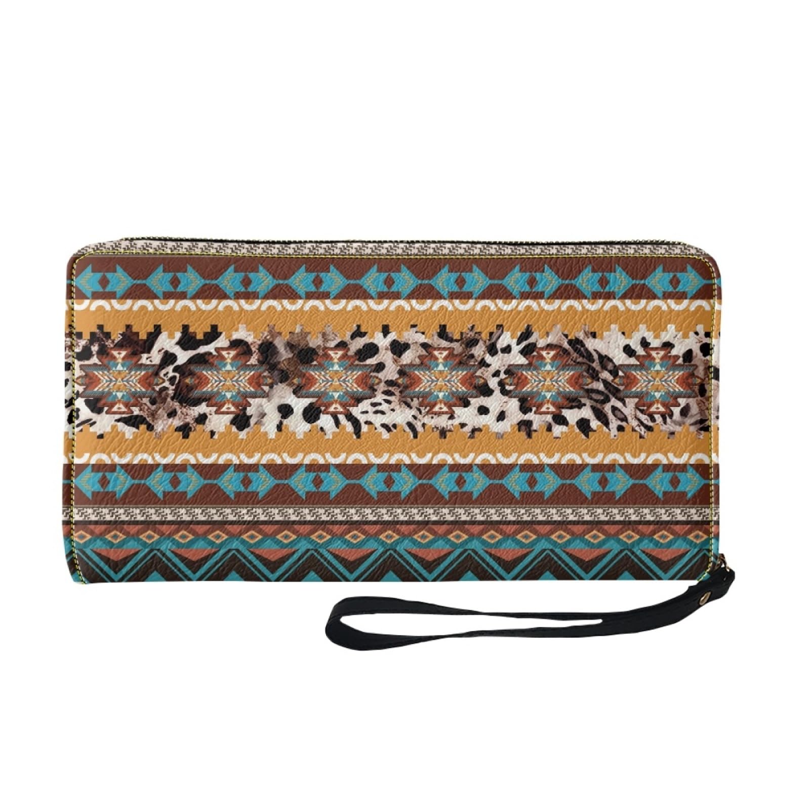 Portafoglio Donna Portamonete Porta Carte di Credito Donna Uomo Wallet | Portafogli con Zip e Cinturino da Polso Leggero Durabile Portatile,Impermeabile Cuoio,Retro Marrone Giallo 11x20cm/2 Unità