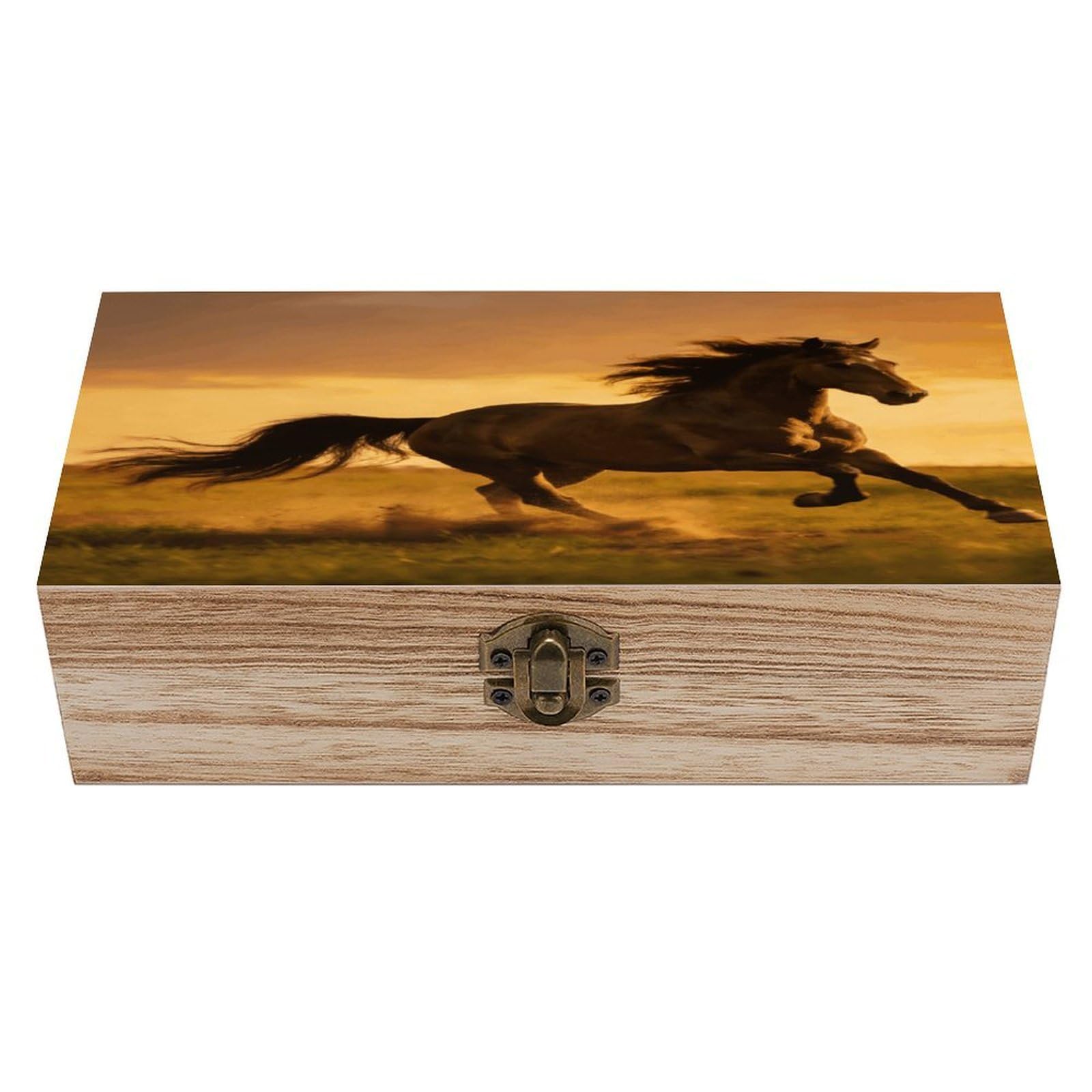 LZQPOEAS Galloping Horse Wooden Keepsake Box Wooden Storage Box Container with Hinged Lid Beautiful Wood Memory Box Decorative Jewelry Case for Crafts Art Hobbies & Trinket Storage