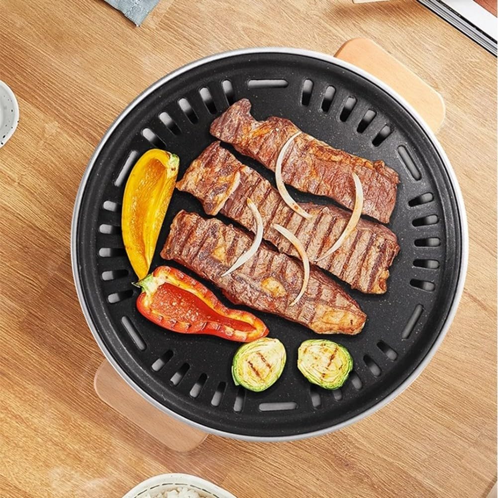 Griglia per barbecue senza fumo, multifunzionale per stufe a legna, per cucinare, campeggio, vacanze, estate, da tavolo, piccolo barbecue (beige)
