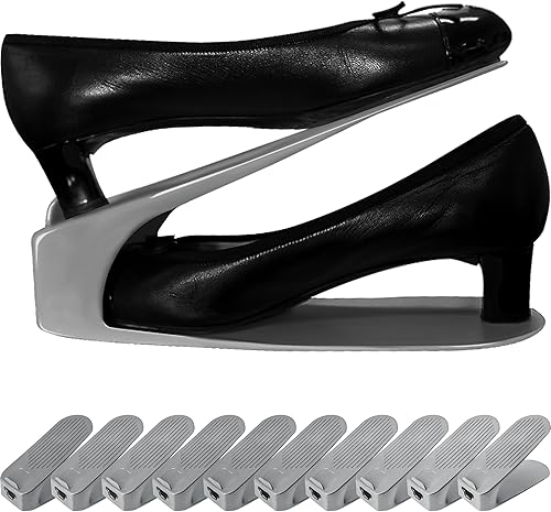 Organizador de ranura para zapatos de una sola pieza, paquete de 10 apiladores que ahorran espacio para armario, entrada y zapatero No necesita