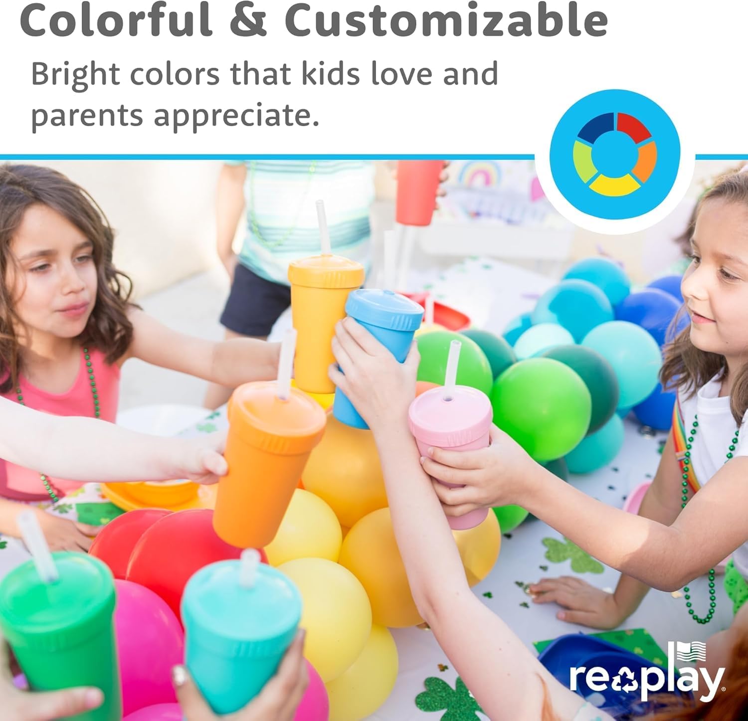 Re-Play 10 oz. Straw Cups for Kids with Silicone Locking Straws - Dishwasher & Microwave Safe - Made in USA - Set of 4-7.37" x 7.37" x 1.25" - Meadow - Image 3