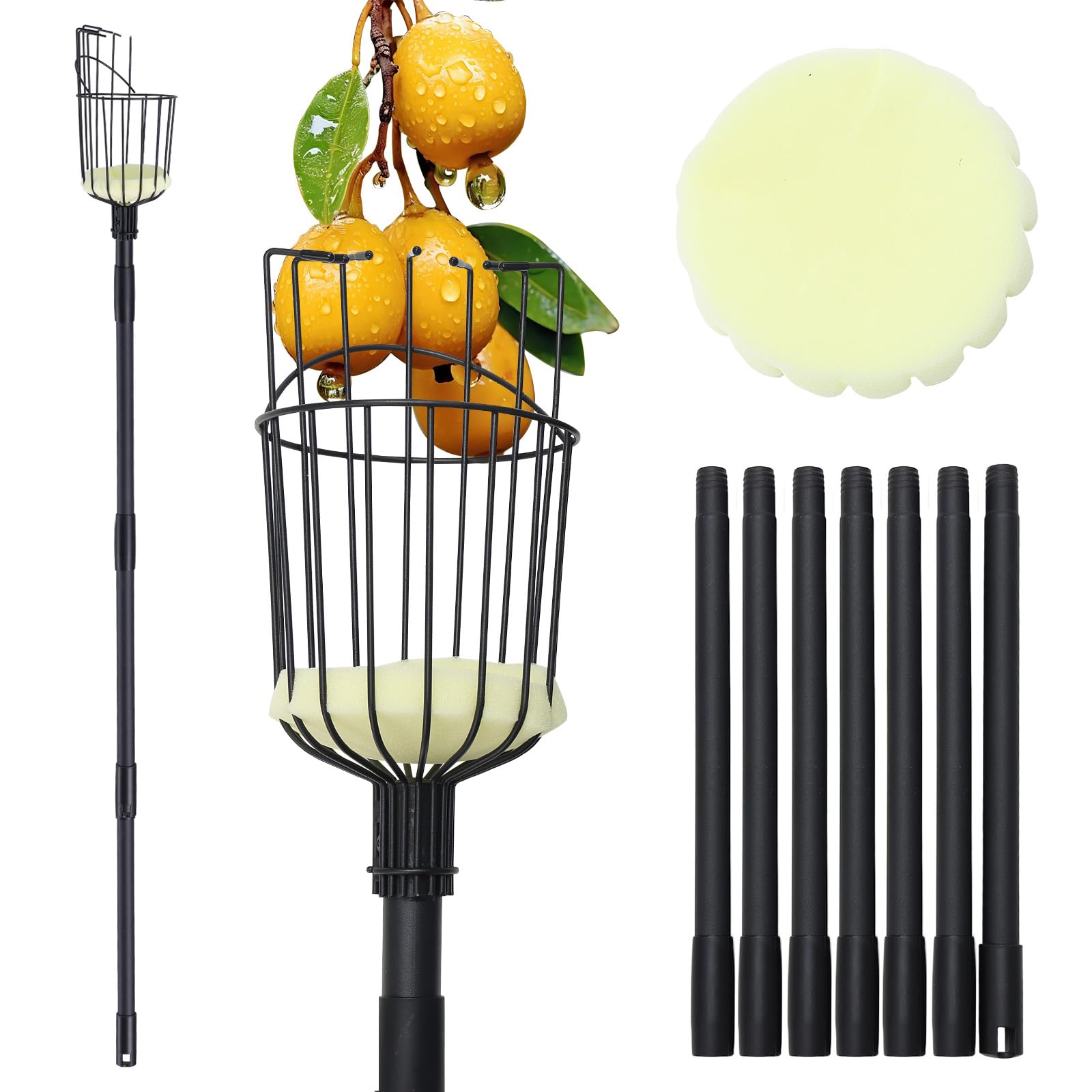 Recogedor de Frutas Ajustable de 115cm a 257cm, Recolector de Frutas, Palo para Recoger Manzanas, Duraznos,Peras