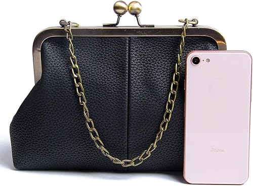 Miniatura 3 de Lanpet Cartera clásica para mujer con cierre de beso, con correa de cadena, bolso de hombro