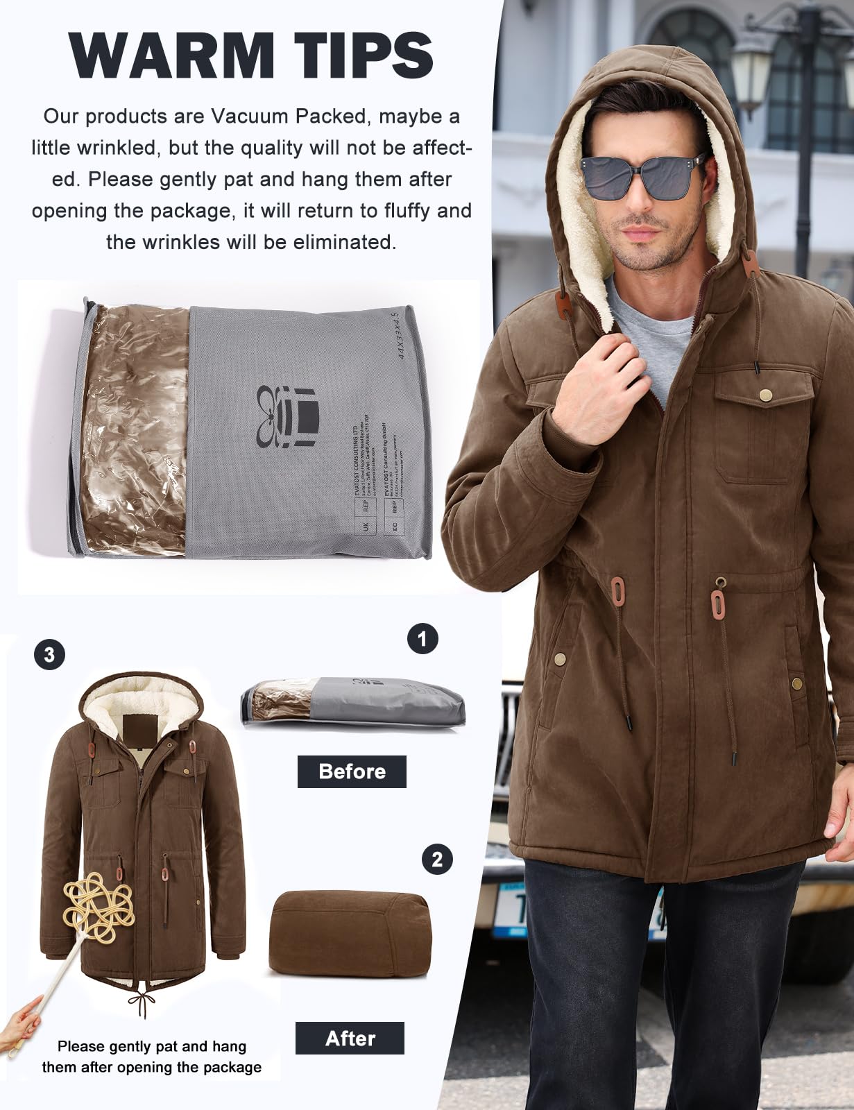 UMIPUBO Manteau Homme Hiver Parka Chaud Outdoor Zippées Blouson Veste Polaire Manteau à Capuche Outercoat avec Poches